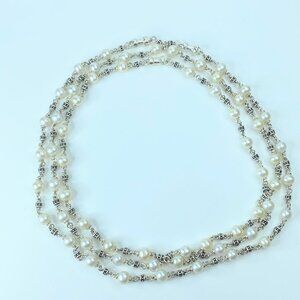 JR8762  Dawkins Sterling cultured pearl oval cable necklace 36" 50.4g